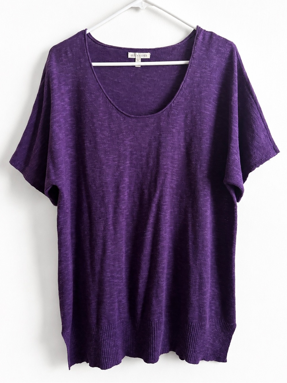 Eileen Fisher Purple Organic Linen Blend Tunic Top Short Sleeve Size M